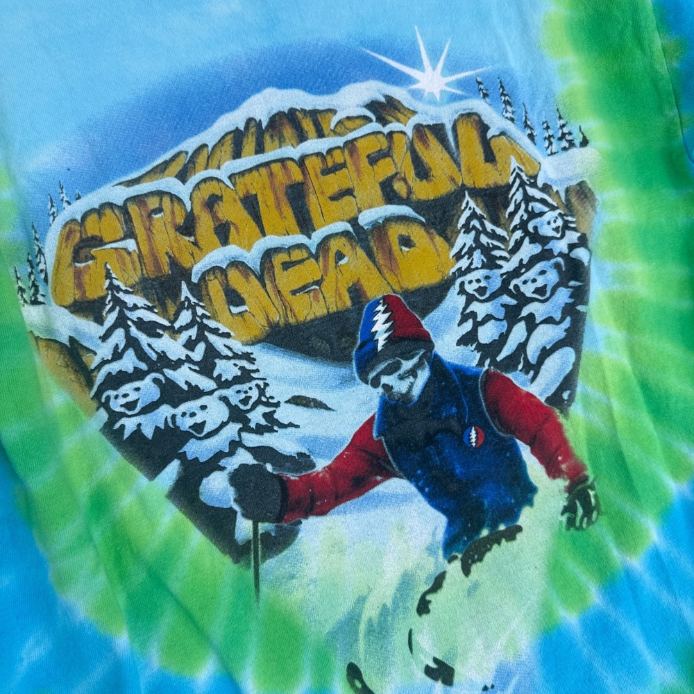 Vintage 1997 Grateful Dead T-Shirt Mens M Blue Green Tie-Dye Heli Skiing Sundog - Picture 8 of 11